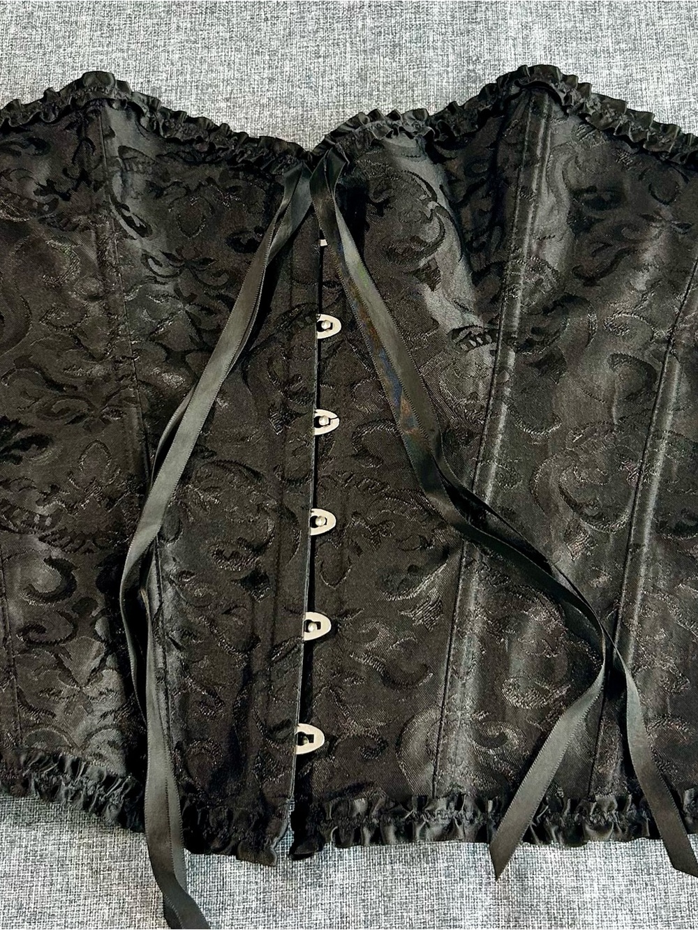 Hot Topic Black Satin Brocade Corset Camisole Lace Up Hook and Eye